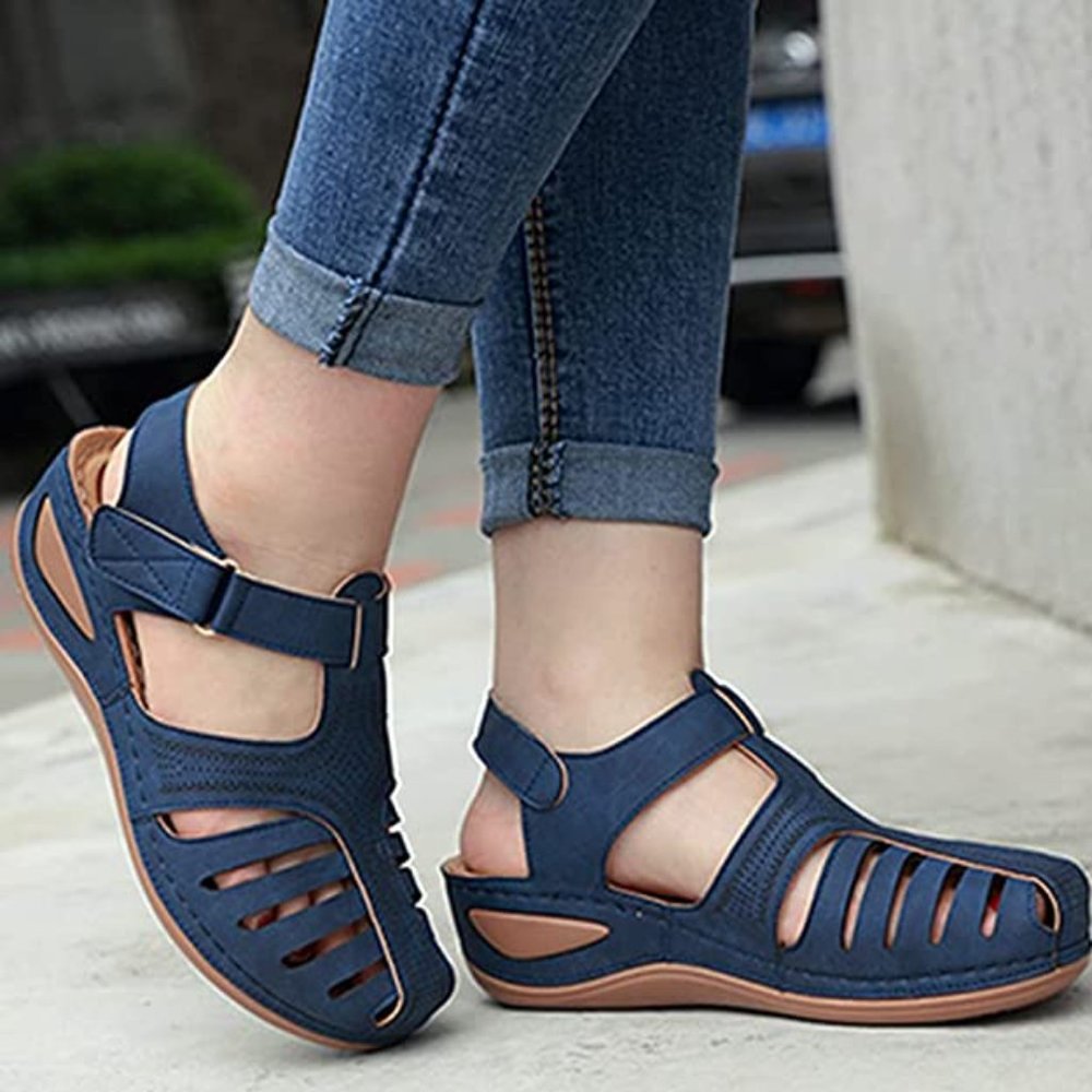 Comfort Bohemian Close-Toe Walking Flat Wedge Hook and Loop Athletic Sandals